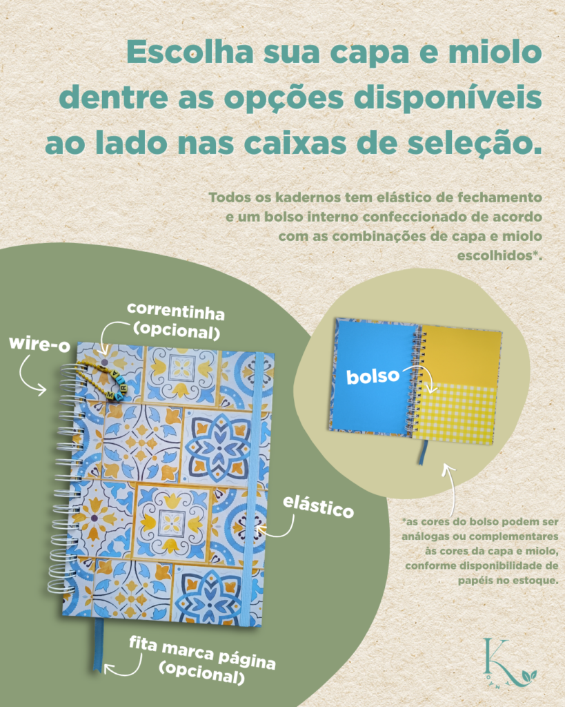 Caderno artesanal personalizado A5 capa estampada Kadernos à Mão